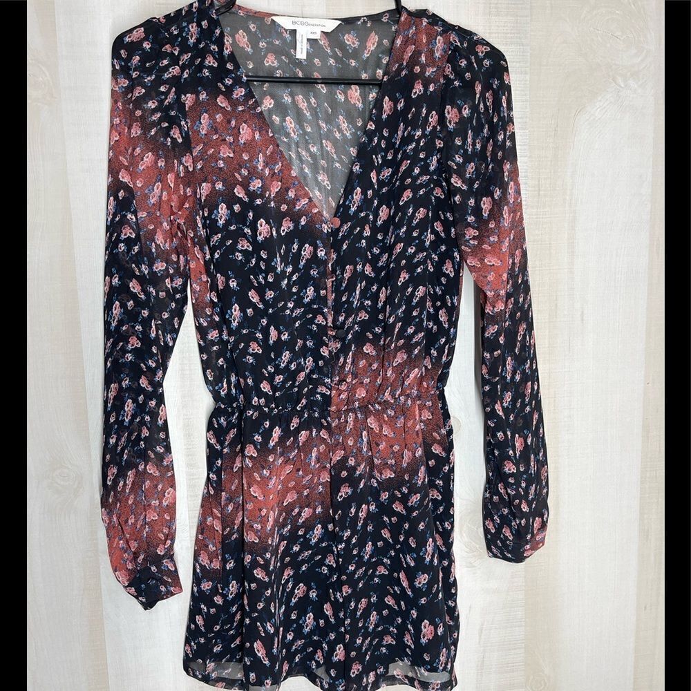 BCBGeneration romper long sleeve floral black and‎ red, size XXS